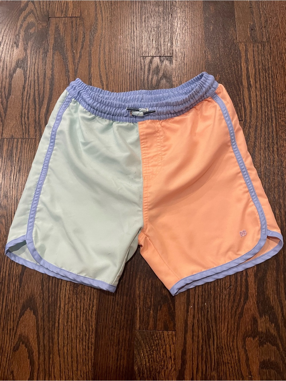 Kids' Colorblock Swim Trunks in Mint & Peach with Blue Trim